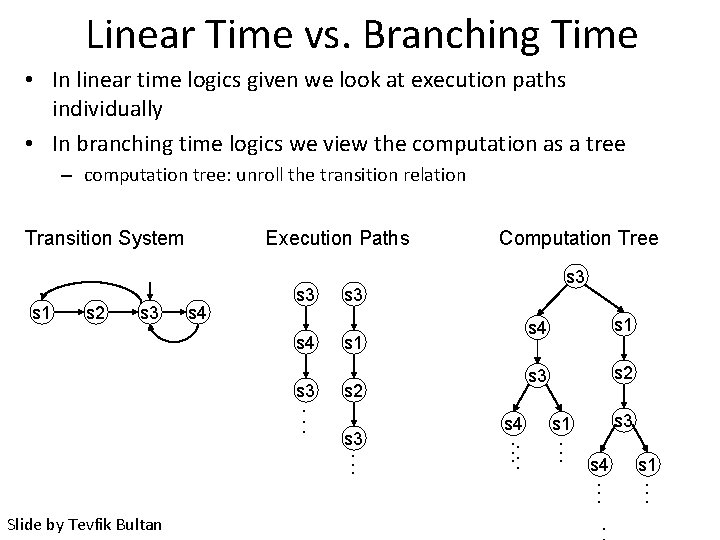 Linear Time vs. Branching Time • In linear time logics given we look at
