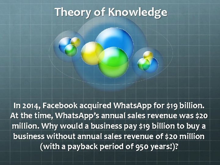 Theory of Knowledge In 2014, Facebook acquired Whats. App for $19 billion. At the