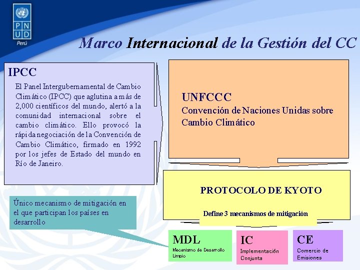 Marco Internacional de la Gestión del CC IPCC El Panel Intergubernamental de Cambio Climático