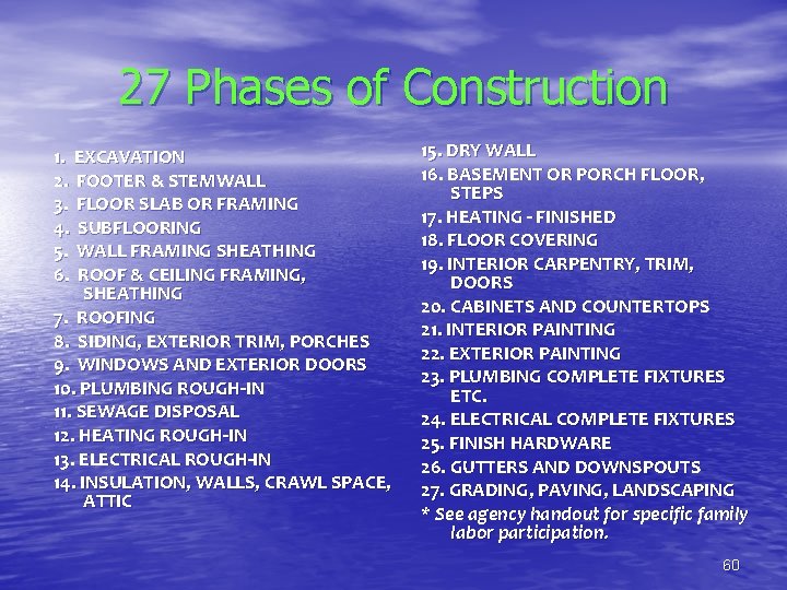 27 Phases of Construction 1. EXCAVATION 2. FOOTER & STEMWALL 3. FLOOR SLAB OR