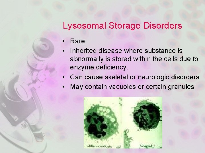 Lysosomal Storage Disorders • Rare • Inherited disease where substance is abnormally is stored