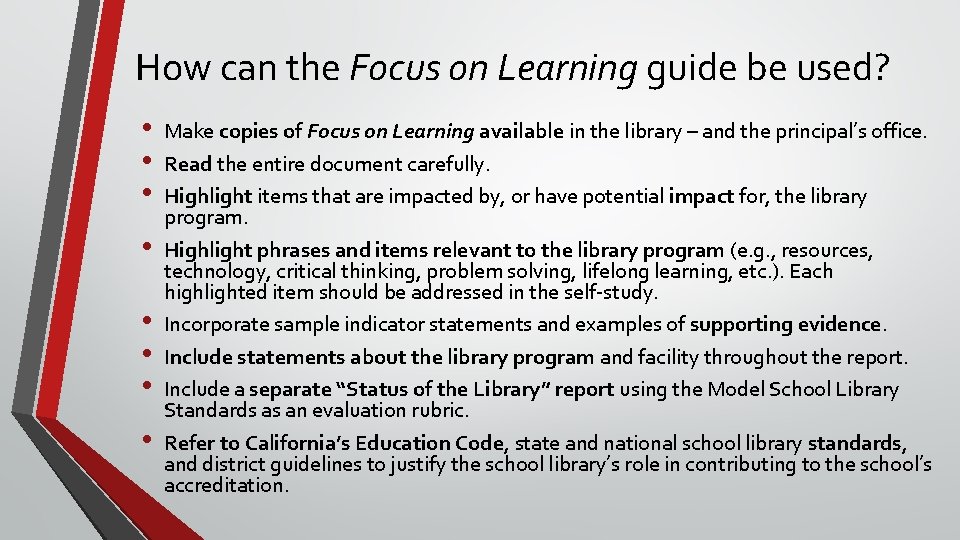 How can the Focus on Learning guide be used? • • Make copies of