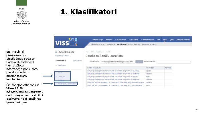 1. Klasifikatori Šīs ir publiski pieejamas un aizpildāmas sadaļas. Sadaļā «Veidlapas» tiek attēlota informācija