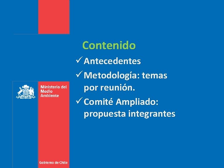 Contenido ü Antecedentes ü Metodología: temas por reunión. ü Comité Ampliado: propuesta integrantes 