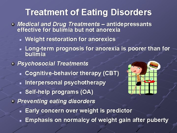 Treatment of Eating Disorders Medical and Drug Treatments – antidepressants effective for bulimia but