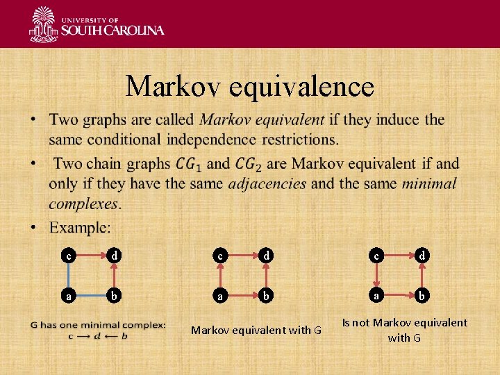 Markov equivalence • c d c d a b a b Markov equivalent with