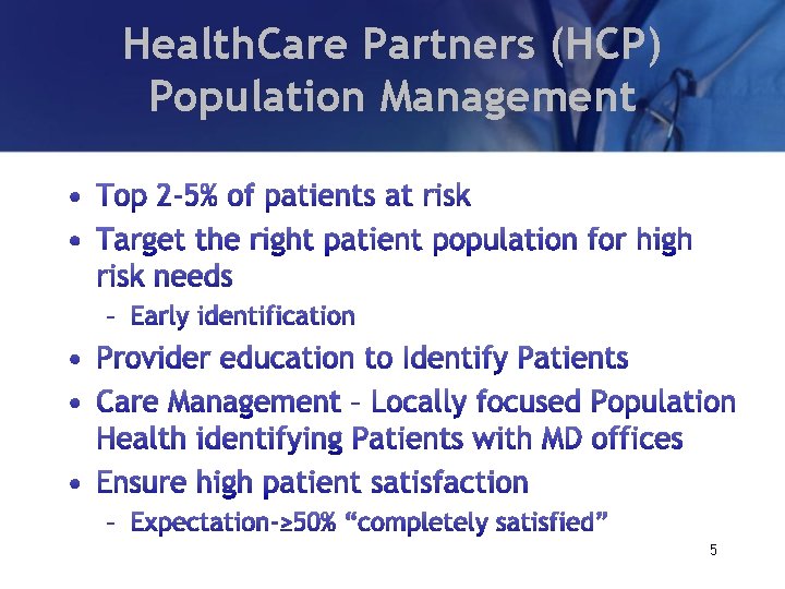 Health. Care Partners (HCP) Population Management 5 