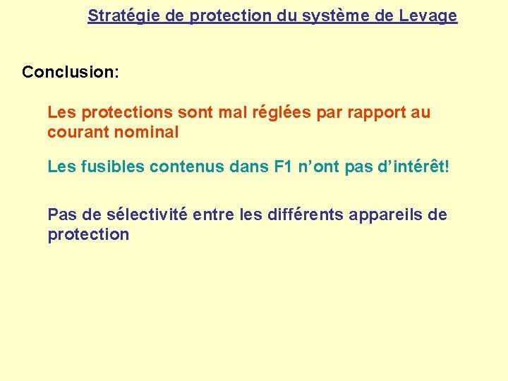Stratégie de protection du système de Levage Conclusion: Les protections sont mal réglées par