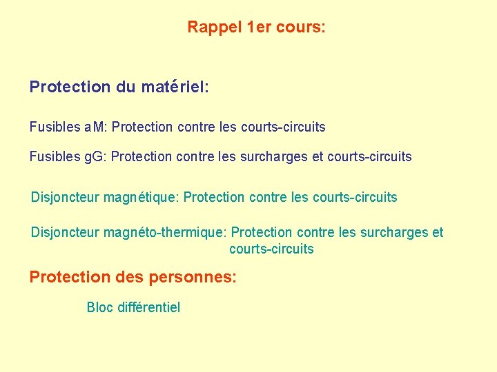 Rappel 1 er cours: Protection du matériel: Fusibles a. M: Protection contre les courts-circuits