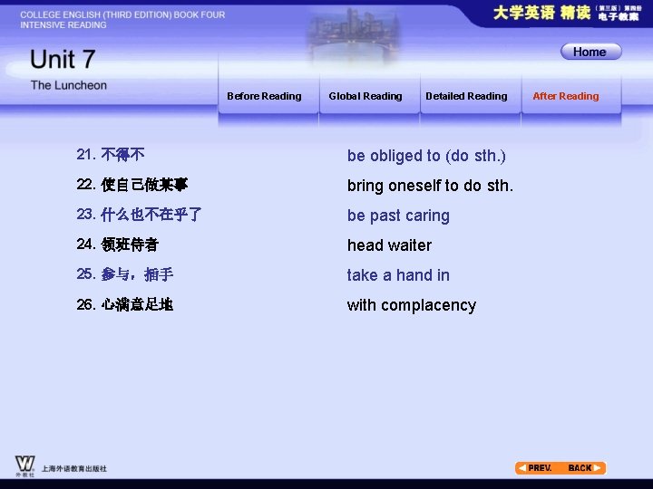 Before Reading Global Reading Detailed Reading 21. 不得不 be obliged to (do sth. )