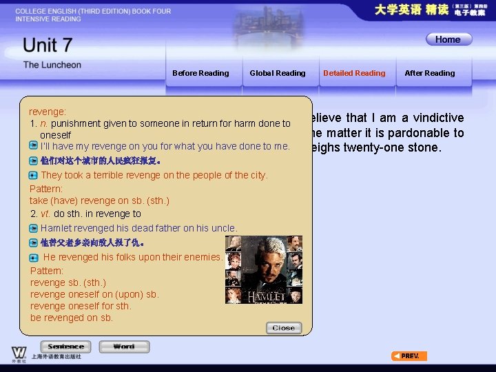 Before Reading Global Reading Detailed Reading After Reading revenge: But I have had my