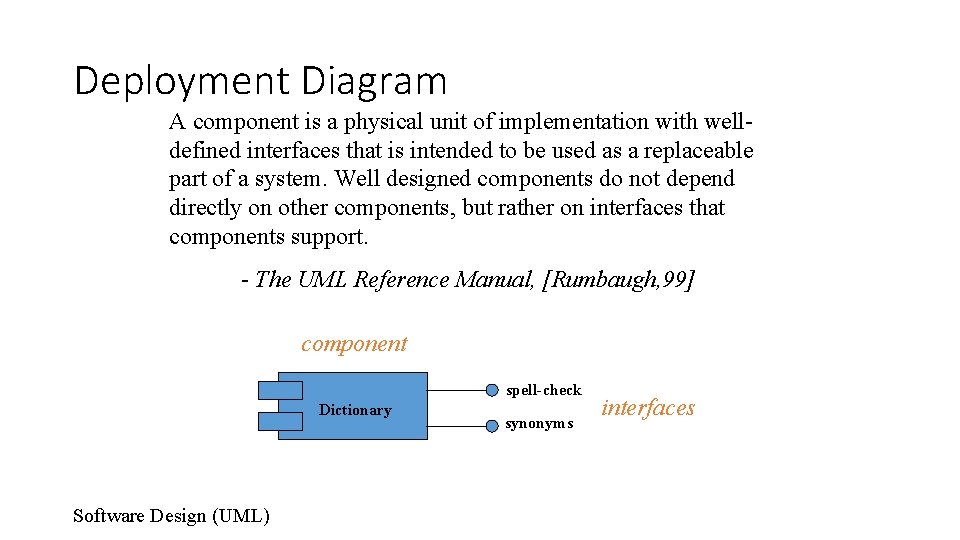 Deployment Diagram A component is a physical unit of implementation with welldefined interfaces that