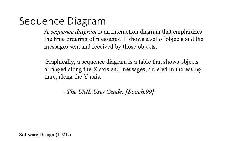 Sequence Diagram A sequence diagram is an interaction diagram that emphasizes the time ordering