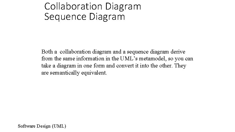 Collaboration Diagram Sequence Diagram Both a collaboration diagram and a sequence diagram derive from