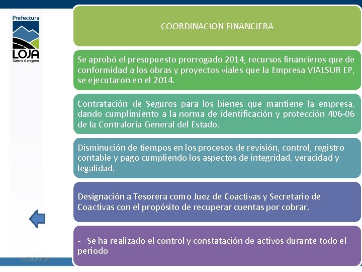 COORDINACION FINANCIERA Se aprobó el presupuesto prorrogado 2014, recursos financieros que de conformidad a