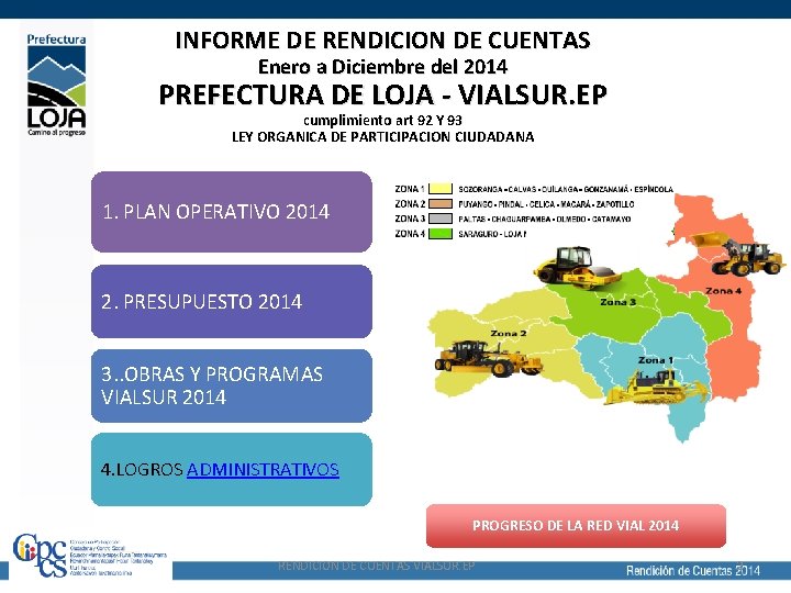 INFORME DE RENDICION DE CUENTAS Enero a Diciembre del 2014 PREFECTURA DE LOJA -