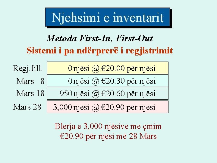 Njehsimi e inventarit Metoda First-In, First-Out Sistemi i pa ndërprerë i regjistrimit Regj. fill. Njehsimi e inventarit Metoda First-In, First-Out Sistemi i pa ndërprerë i regjistrimit Regj. fill.