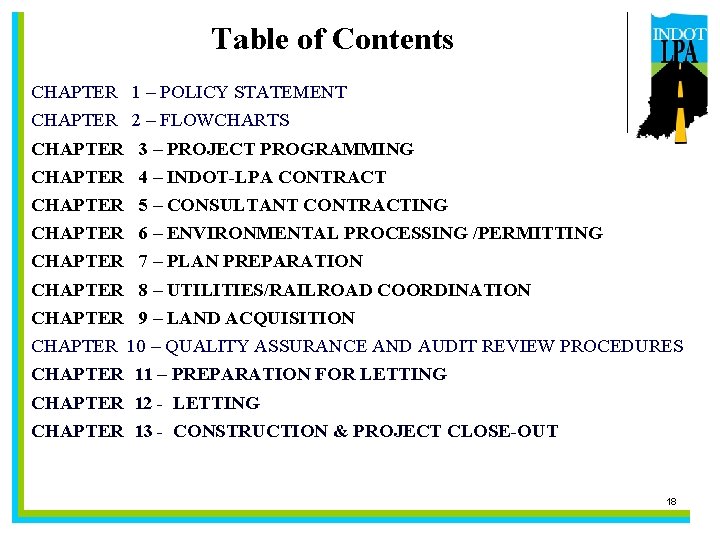 Table of Contents CHAPTER 1 – POLICY STATEMENT CHAPTER 2 – FLOWCHARTS CHAPTER 3