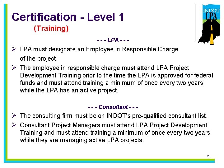 Certification - Level 1 (Training) - - - LPA - - - Ø LPA