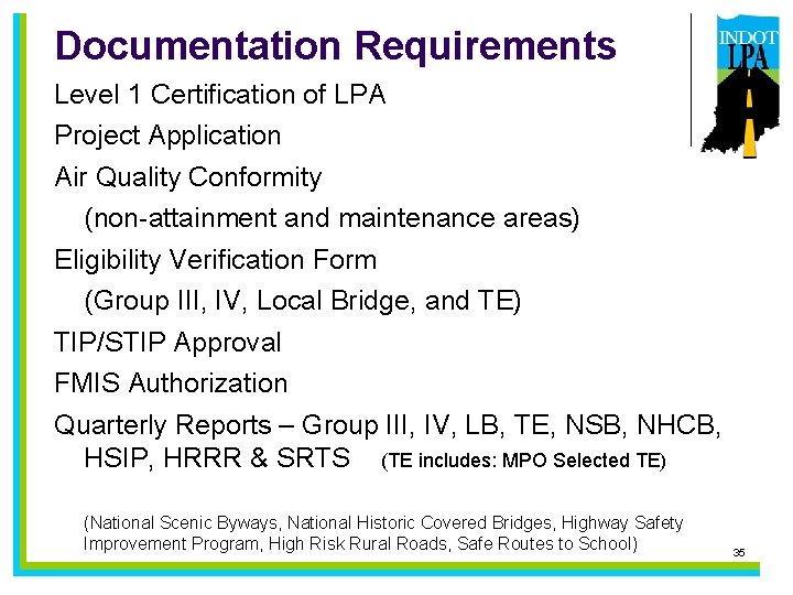 Documentation Requirements Level 1 Certification of LPA Project Application Air Quality Conformity (non-attainment and