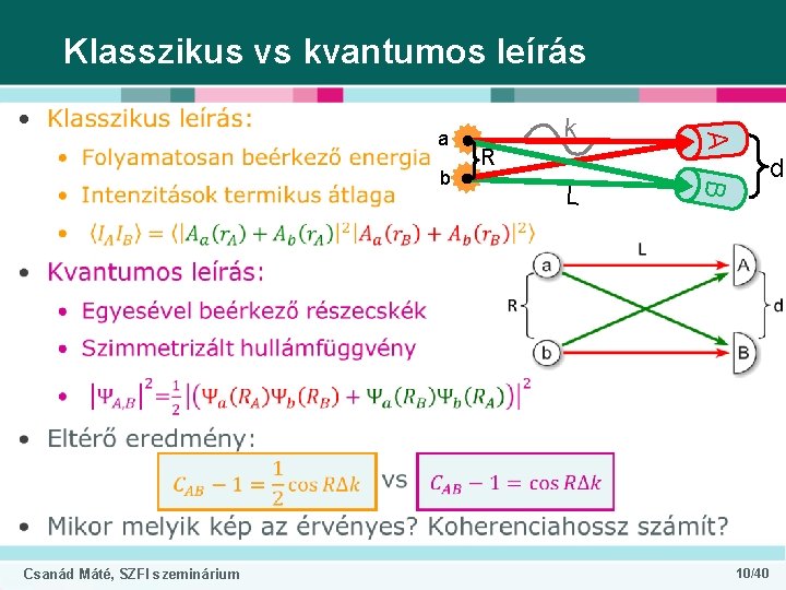 Klasszikus vs kvantumos leírás • Csanád Máté, SZFI szeminárium L d B k A