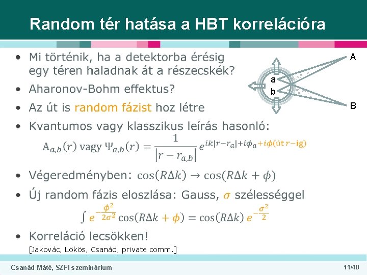 Random tér hatása a HBT korrelációra • A a b B [Jakovác, Lökös, Csanád,