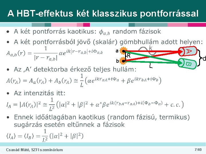A HBT-effektus két klasszikus pontforrással • L d B Csanád Máté, SZFI szeminárium k