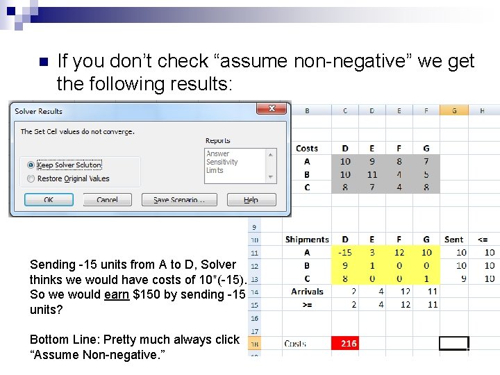 n If you don’t check “assume non-negative” we get the following results: Sending -15