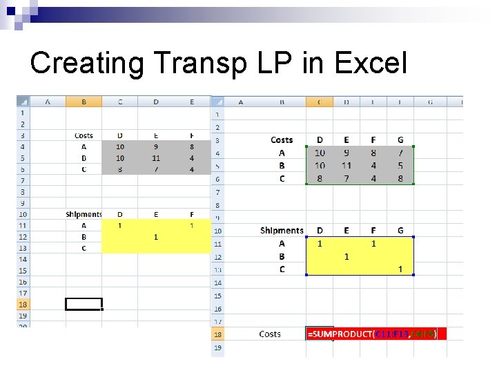 Creating Transp LP in Excel 