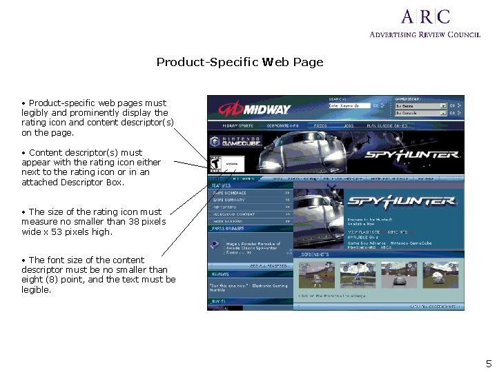 Product-Specific Web Page • Product-specific web pages must legibly and prominently display the rating