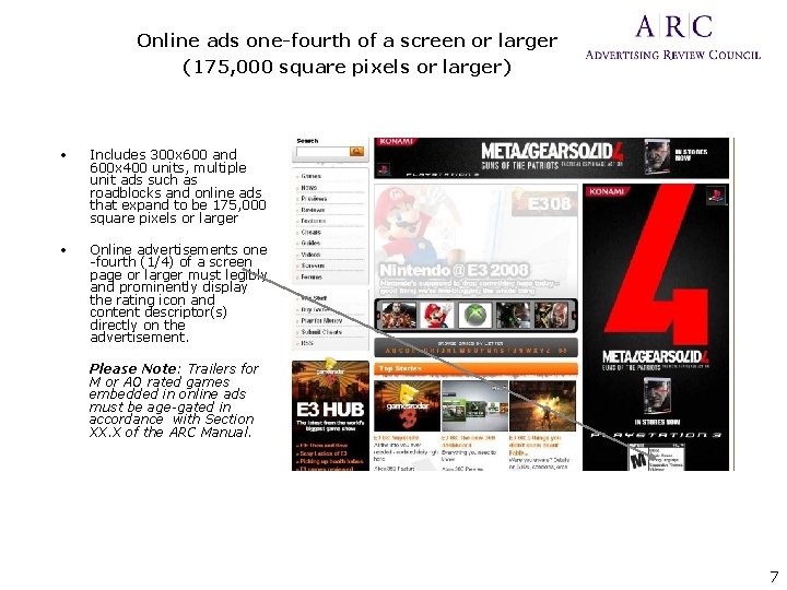 Online ads one-fourth of a screen or larger (175, 000 square pixels or larger)