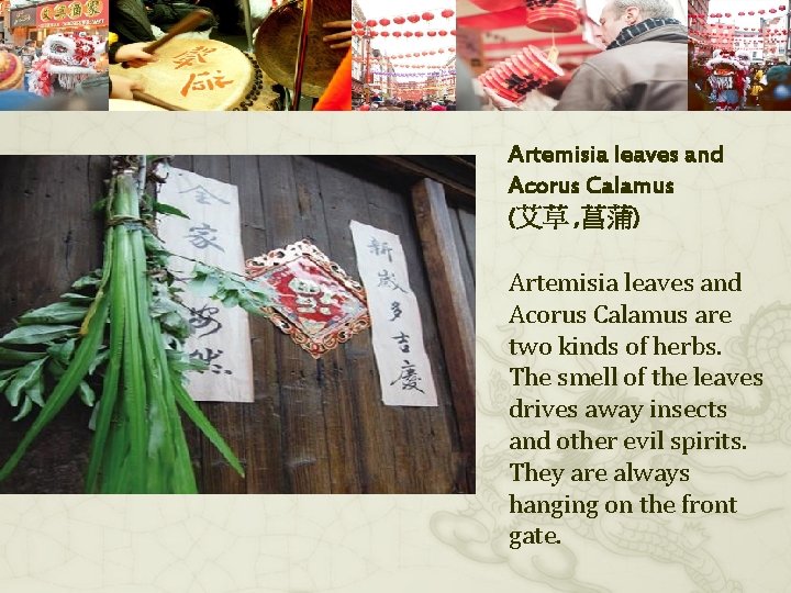 Artemisia leaves and Acorus Calamus (艾草 , 菖蒲) Artemisia leaves and Acorus Calamus are