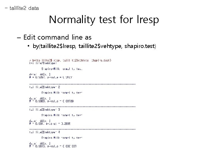 - taillite 2 data Normality test for lresp – Edit command line as •