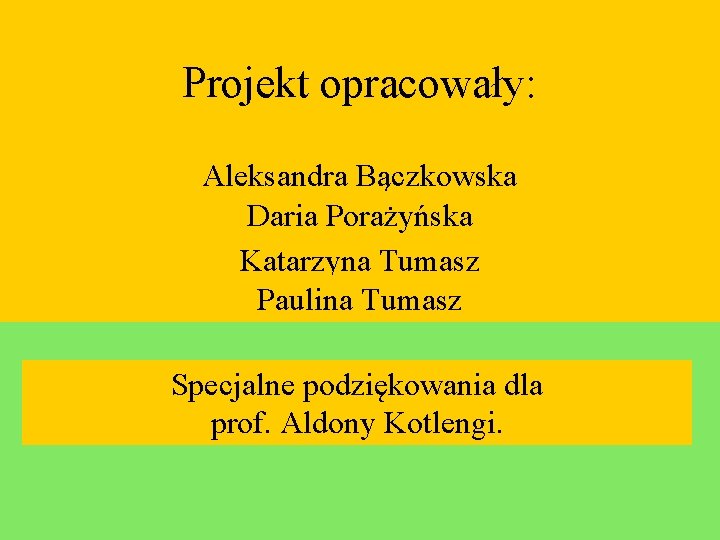 Projekt opracowały: Aleksandra Bączkowska Daria Porażyńska Katarzyna Tumasz Paulina Tumasz Specjalne podziękowania dla prof.