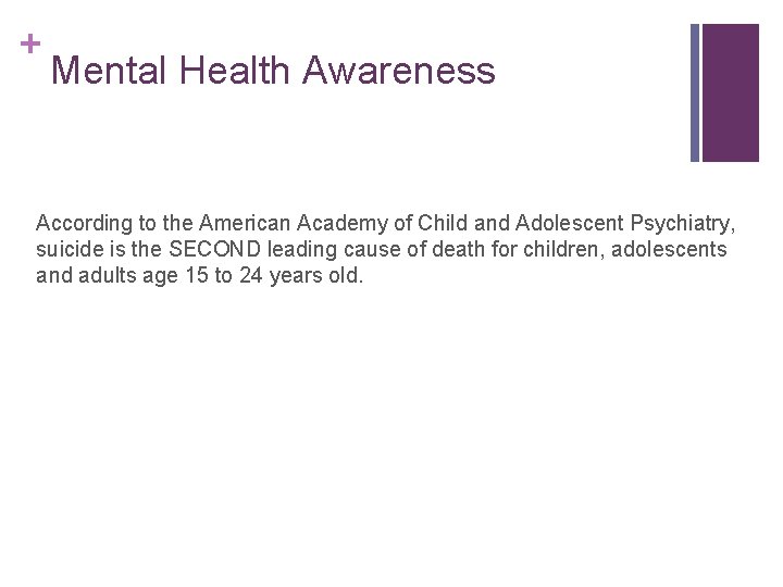 + Mental Health Awareness According to the American Academy of Child and Adolescent Psychiatry,