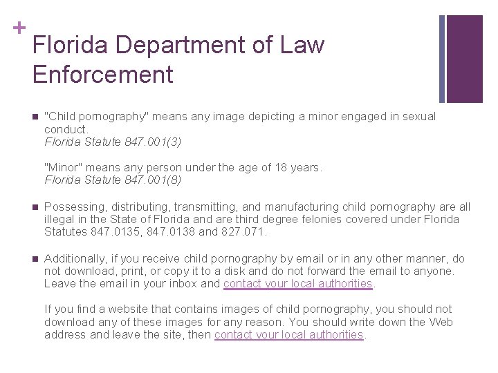 + Florida Department of Law Enforcement n "Child pornography" means any image depicting a