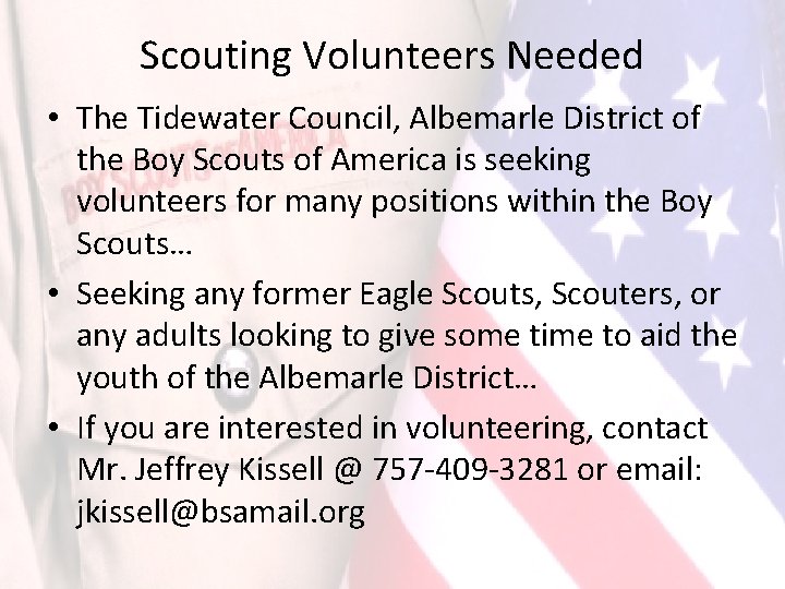 Scouting Volunteers Needed • The Tidewater Council, Albemarle District of the Boy Scouts of