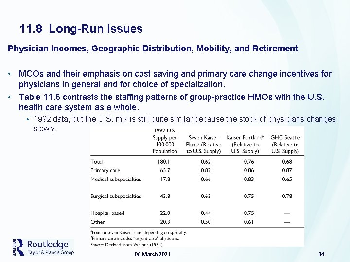 11. 8 Long-Run Issues Physician Incomes, Geographic Distribution, Mobility, and Retirement • MCOs and