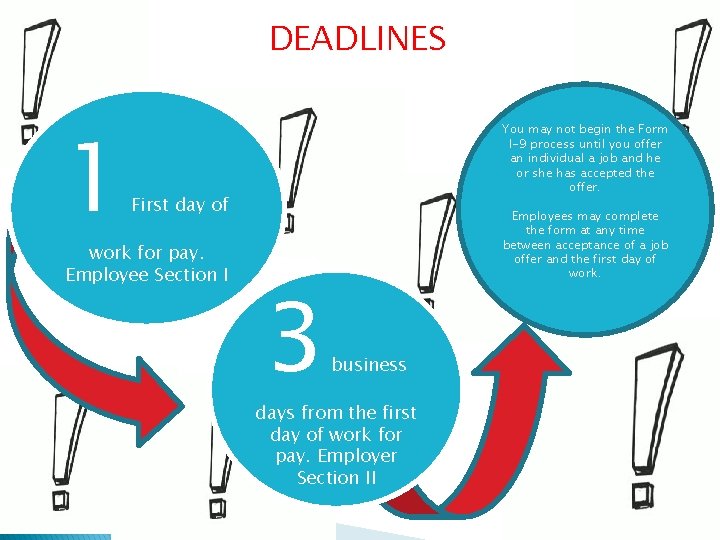 DEADLINES 1 You may not begin the Form I-9 process until you offer an