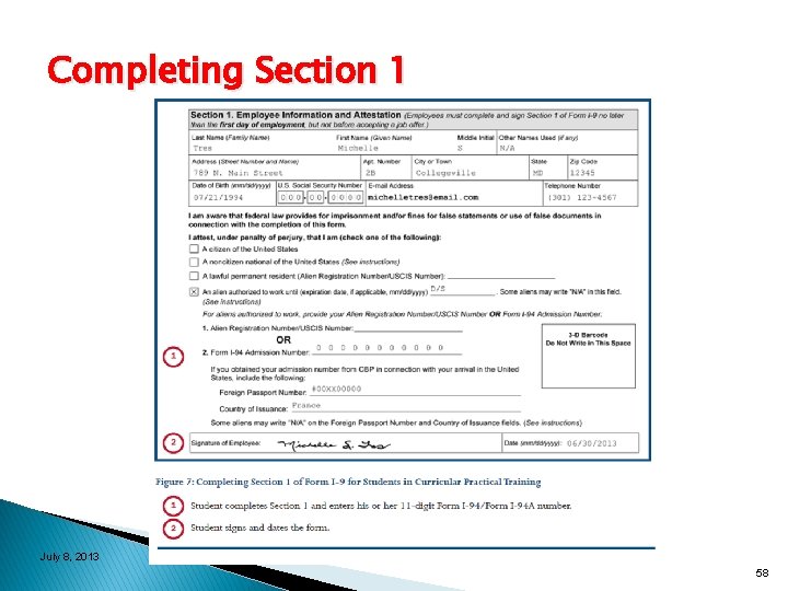 Completing Section 1 July 8, 2013 58 