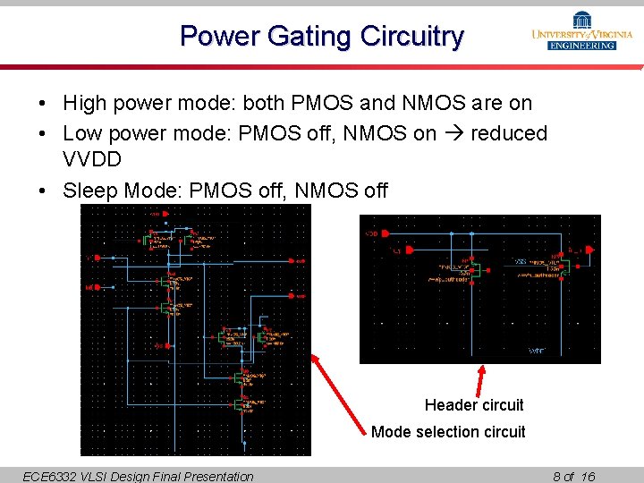 Power Gating Circuitry • High power mode: both PMOS and NMOS are on •