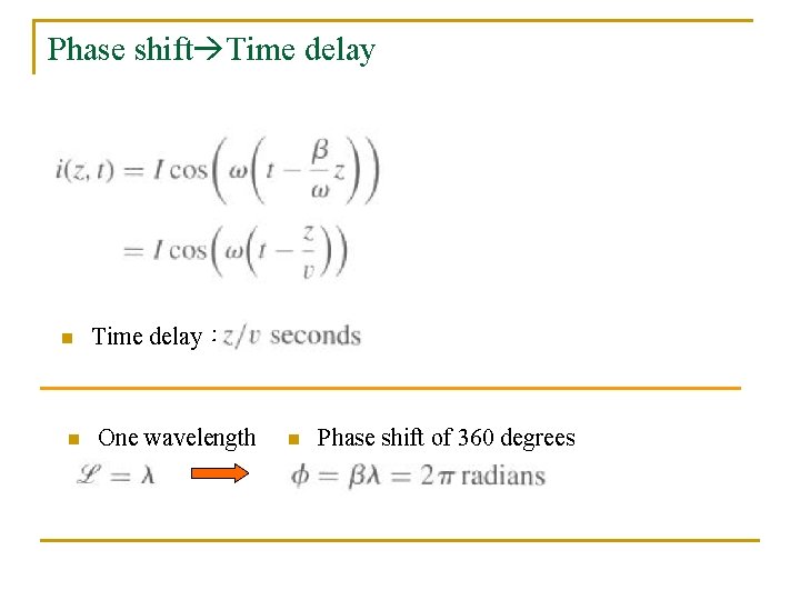 Phase shift Time delay n n Time delay： One wavelength n Phase shift of