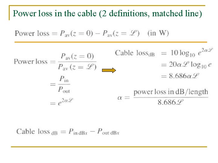 Power loss in the cable (2 definitions, matched line) 