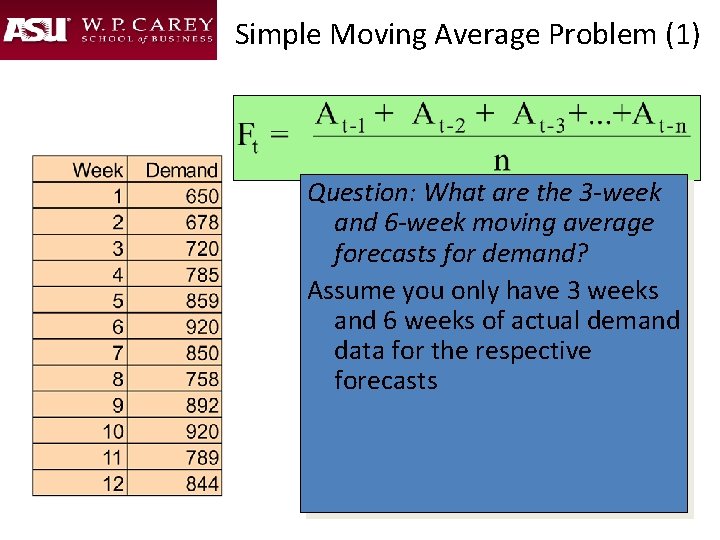 Simple Moving Average Problem (1) Question: What are the 3 -week and 6 -week