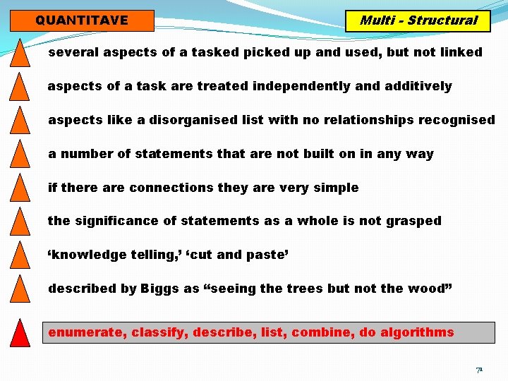 QUANTITAVE Multi - Structural several aspects of a tasked picked up and used, but