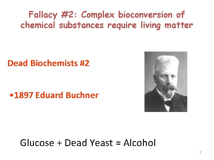 Fallacy #2: Complex bioconversion of chemical substances require living matter Dead Biochemists #2 •
