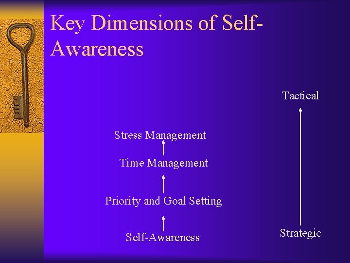 Key Dimensions of Self. Awareness Tactical Stress Management Time Management Priority and Goal Setting