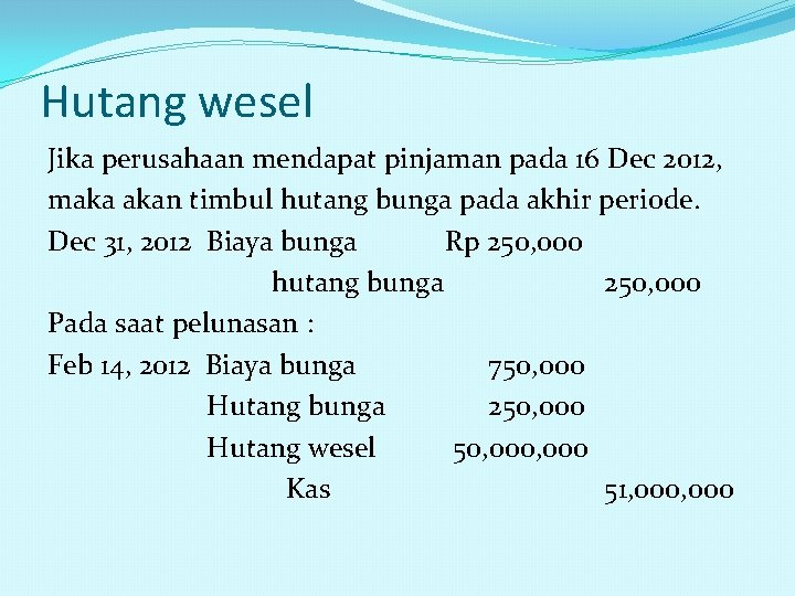 Hutang wesel Jika perusahaan mendapat pinjaman pada 16 Dec 2012, maka akan timbul hutang