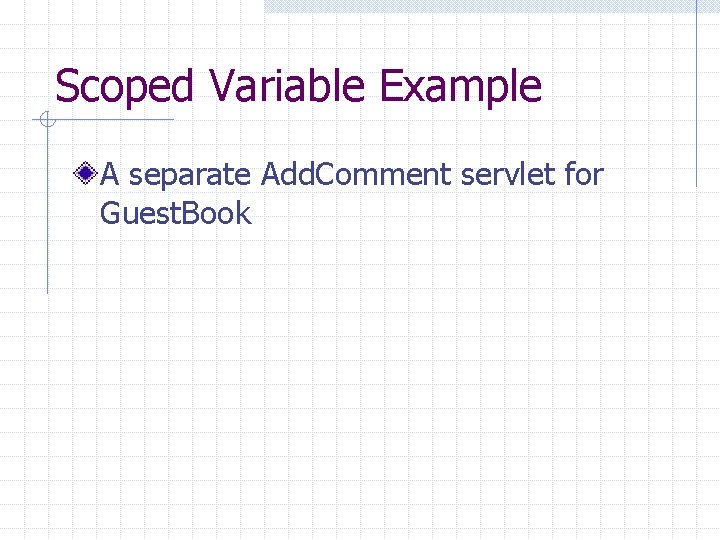 Scoped Variable Example A separate Add. Comment servlet for Guest. Book 