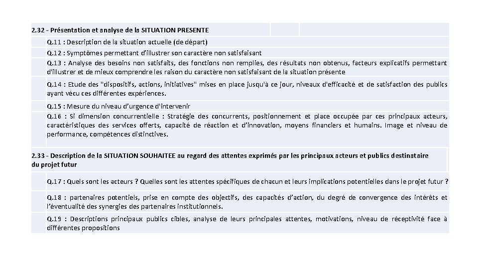 2. 32 - Présentation et analyse de la SITUATION PRESENTE Q. 11 : Description